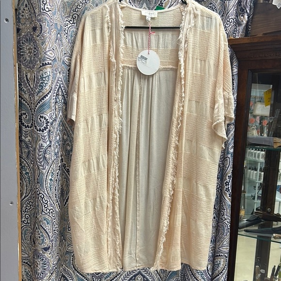NWT Cream Open-Front Frayed Kimono - Umgee - Picture 1 of 5